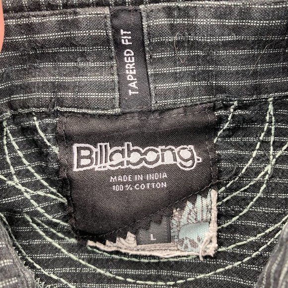 Billabong Shirt Men Large Black White Stripes Button Up Long Sleeve Embroidered - Picture 3 of 13